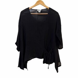 Dorman Womens Gauzy Asymmetrical Hem Flowy Top Size S/M Black Lagenlook Artsy